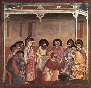 Giotto "Umycie n�g Aposto�om", kaplica Scrovegni, Padwa, ok. 1306-1309.